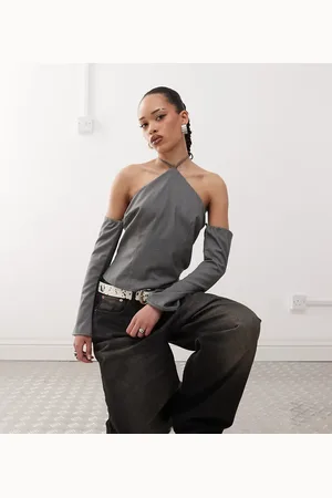 Labelrail X Jennifer McKing tailored halter long sleeve top in school