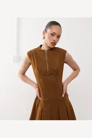 Labelrail X Jennifer McKing corset paneled pinstripe mini dress in brown
