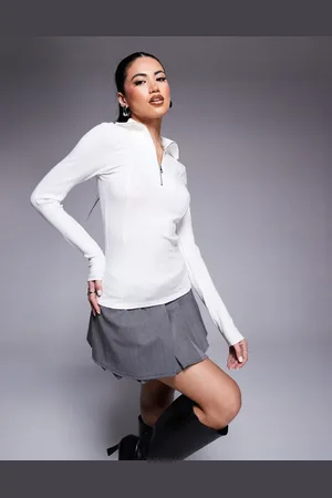 River Island Long sleeve zip front ribbed top in