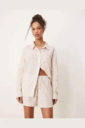 Luna Oversized pajama shorts set in beige