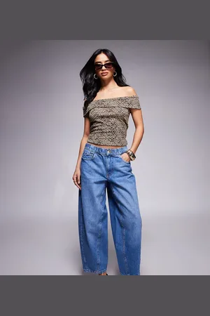 River Island River Island elasticized barrel jeans in mid wash