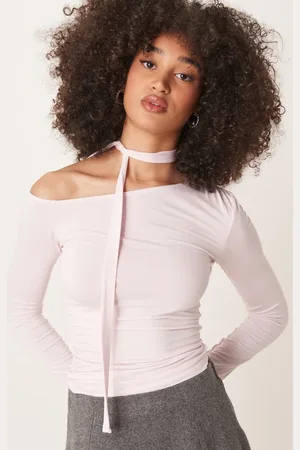 Gina Tricot Jersey asymmetric top with tie in light