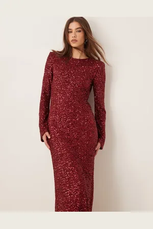 Gina Tricot Fluted sleeve sequin maxi dress with open back in dark