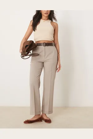 ASOS Tailored slim straight pants with belt in mink stripe