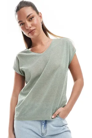 ONLY V neck T-shirt in sage metallic