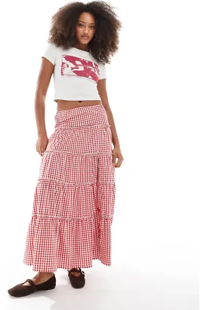 Daisy Street Frill seam maxi skirt in gingham