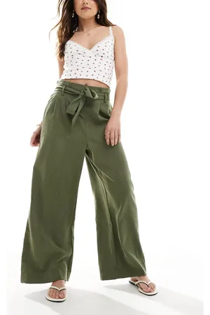 ONLY Tie waist wide leg pants in khaki