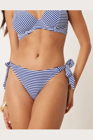 Peek & Beau Fuller Bust stripe crinkle tie side bikini bottom in navy and white