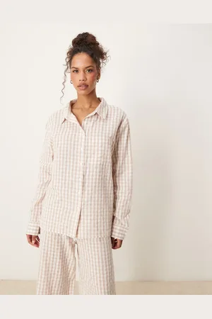 Luna Oversized pajama shirt set in beige
