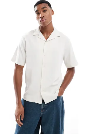 River Island Camp collar textured shirt in ecru