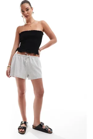 Stradivarius STR linen look drawstring shorts in stripe
