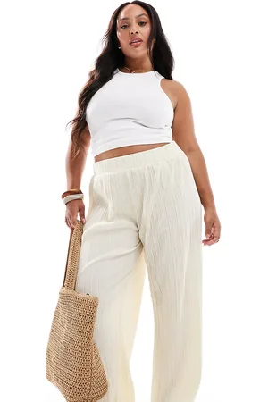 ONLY Plisse wide leg pants in buttermilk