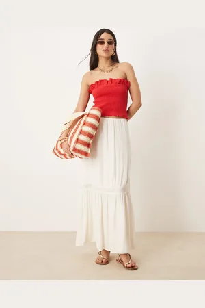 Gina Tricot Tiered maxi skirt with lace insert in cream