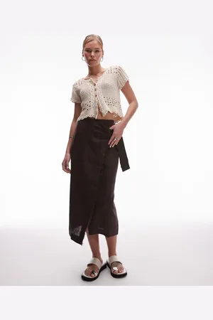 MANGO Linen wrap skirt to dark