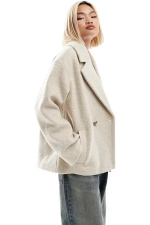 Native Youth Boucle double breasted cropped coat in cream