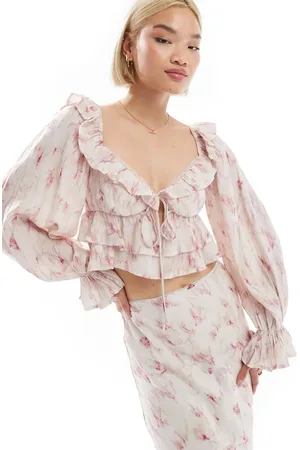 Love Triangle Crinkle frill crop top in blur print - part of a set