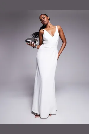 Jarlo V-neck maxi dress with lace panels in ivory