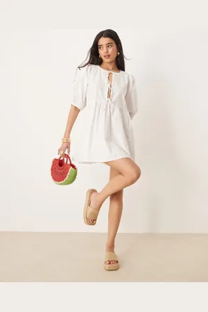 Gina Tricot Mini dress with tie front bodice and puff sleeves in