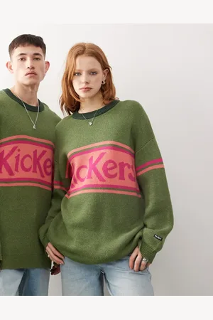 Kickers Unisex oversized knit sweater with pink logo in green