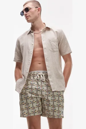 RVCA LA Eye floral elastic waist swim shorts in light khaki