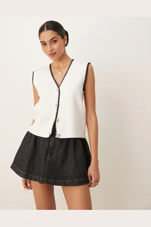Y.A.S Button front knit vest with contrast stitch detail in