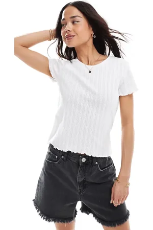 ONLY Pointelle lettuce edge baby tee in