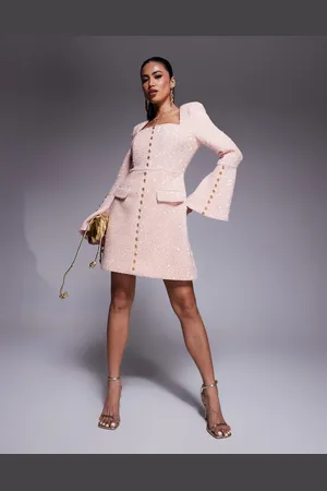 Lavish Alice Sequin boucle fluted sleeve mini dress in
