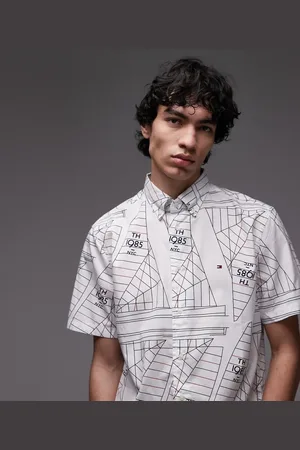 Tommy Hilfiger Flex poplin all over nautical print shirt in ecru