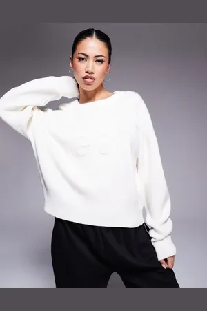 HUGO BOSS Sisminye stacked logo sweater in cream