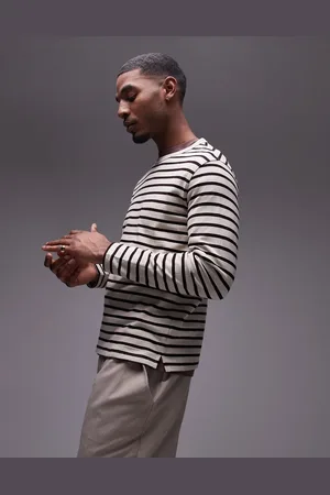 MANGO Long sleeve striped T-shirt in in dark