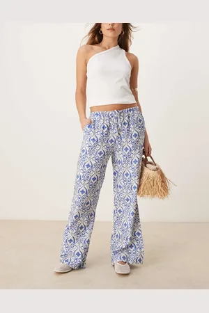 JDY Tie waist wide leg pants in tile print