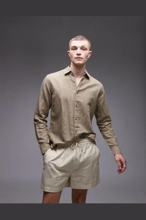 MANGO Linen mix long sleeve shirt in khaki