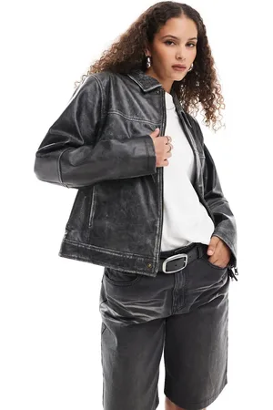 Urban Code Distressed leather dad harrington jacket in