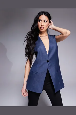 River Island Longline denim vest in midwash