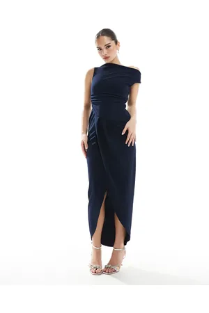 TFNC Bridesmaid slash neck maxi dress with ruching detail in