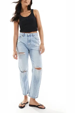 Pull&Bear High rise ripped Mom jeans in