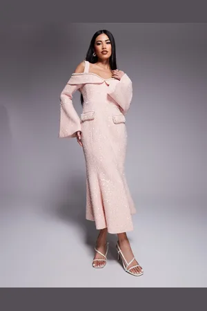 Lavish Alice Sequin boucle cowl long midi dress in