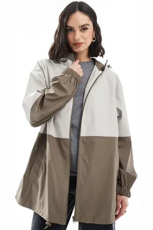 ASOS Color block hooded rain coat in khaki/sage