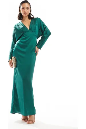 TFNC Satin kimono top maxi dress in emerald