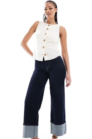 ONLY Cropped wide leg turn-up hem jeans in indigo