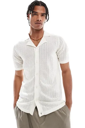 Threadbare Open knit button down short sleeve shirt in