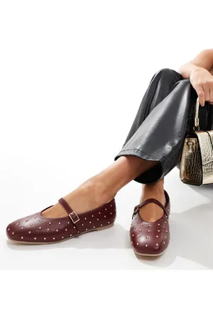 Public Desire Dorina studded ballet flats with strap in burgundy