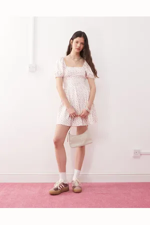 Miss Selfridge Milkmaid puff sleeve mini dress in light delicate floral print