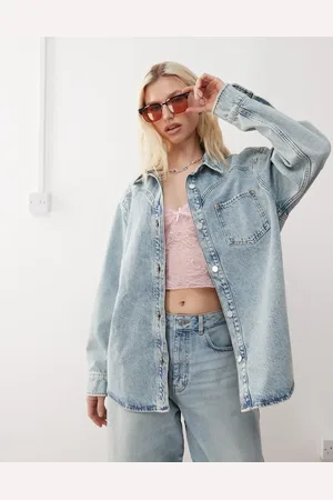 Reclaimed Oversized western denim shacket in bleach wash - part of a set