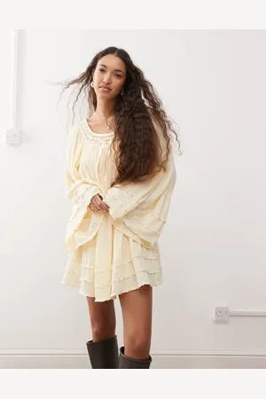 Miss Selfridge Volume sleeve mini smock dress in buttermilk
