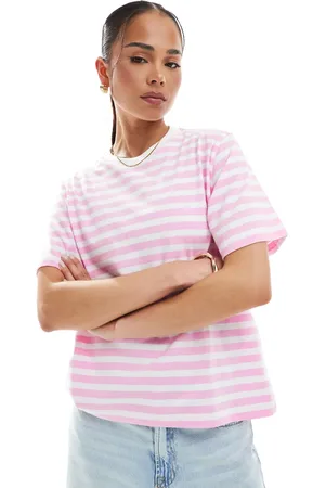 ONLY Contrast neck T-shirt in & white stripe