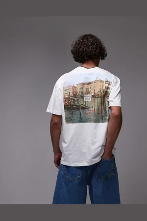 Topman Premium oversized fit T-shirt with front and back gondola print and embroidery in