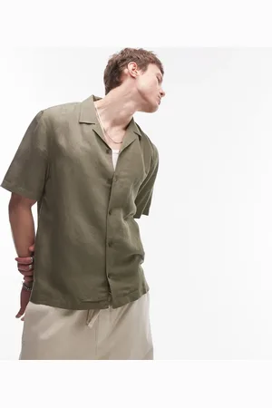 Topman Short sleeve linen blend shirt in khaki