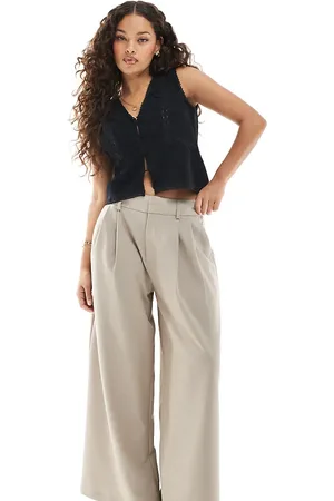 Stradivarius Petite pleated wide leg pants in taupe
