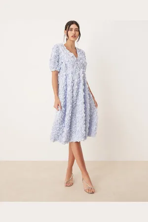 Y.A.S 3D floral textured v neck midi dress in soft